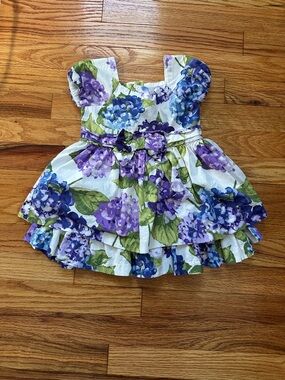2T White & Violet Floral Hydrangea Dress